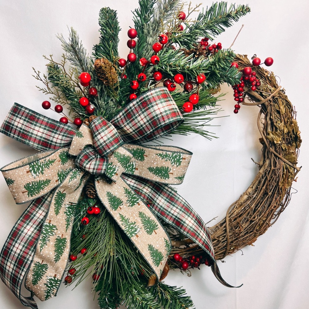 Handmade Christmas Farmhouse Wreath Grapevine Wreath Cottagecore Holiday Decor